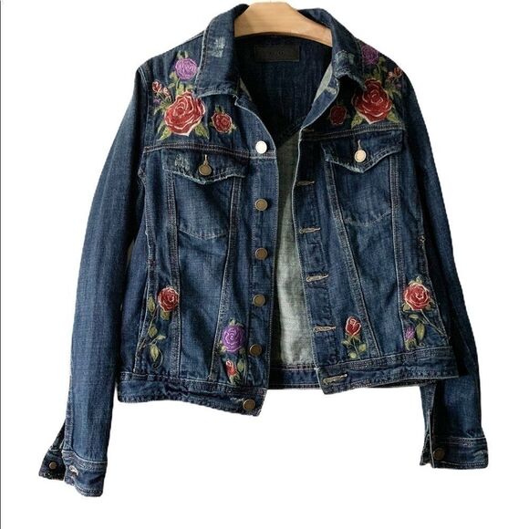 BlankNYC Distressed Floral Denim Jean Jacket - Picture 1 of 3
